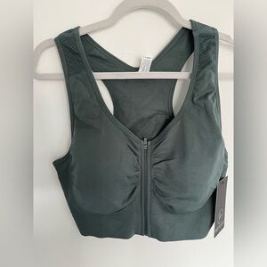 90 Degree By Reflex Sage Green Sports Bra with Front Zip